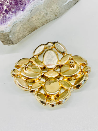 1960s Yellow AB and Grey Rhinestone Brooch Jewelry Bloomers and Frocks